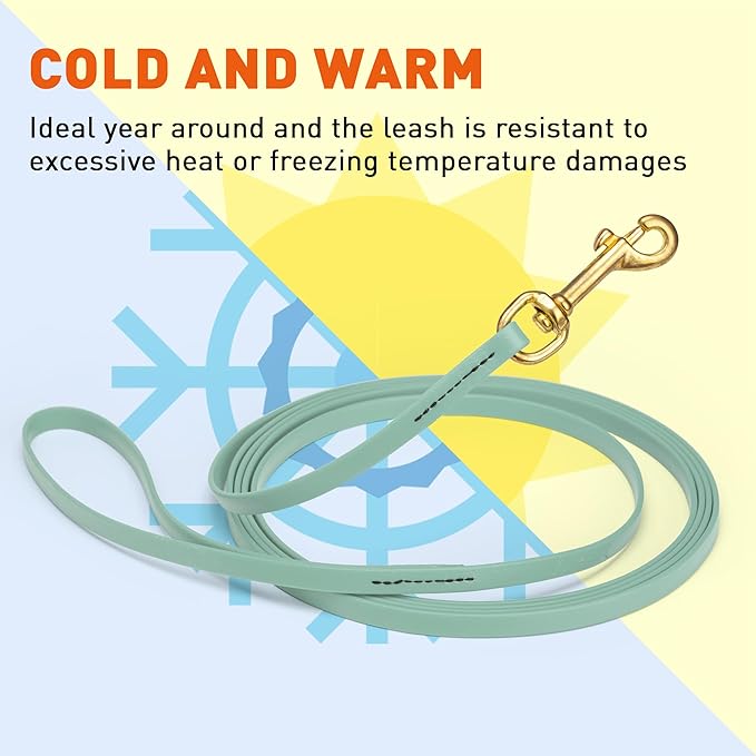Viper Biothane K9 Working Dog Leash Waterproof Lead for Tracking Training Schutzhund Odor-Proof Long Line with Solid Brass Snap for Puppy Medium and Large Dogs, 33ft Sage Green