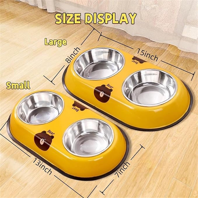 Stainless Steel Dog Bowl - Pet Double Bowls Set with Non-Slip Base for Food and Water Pet Puppy Cats Dishes for Small and Large （Large）