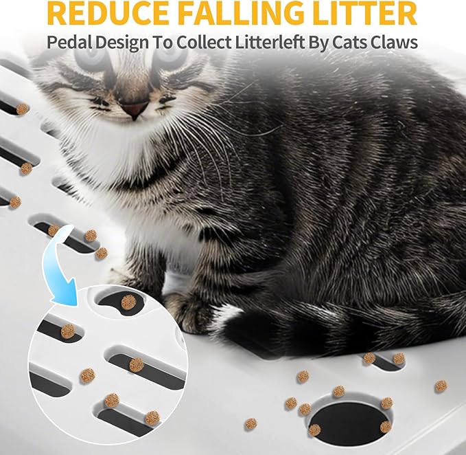Litter Box Steps for Cats, Easy Clean Cat Litter Box Ramp for Older Cats & Kitten, Anti-Tracking Cat Step Pedal Stool with Filter Function 11.8x8.7x3.9in(Gray)
