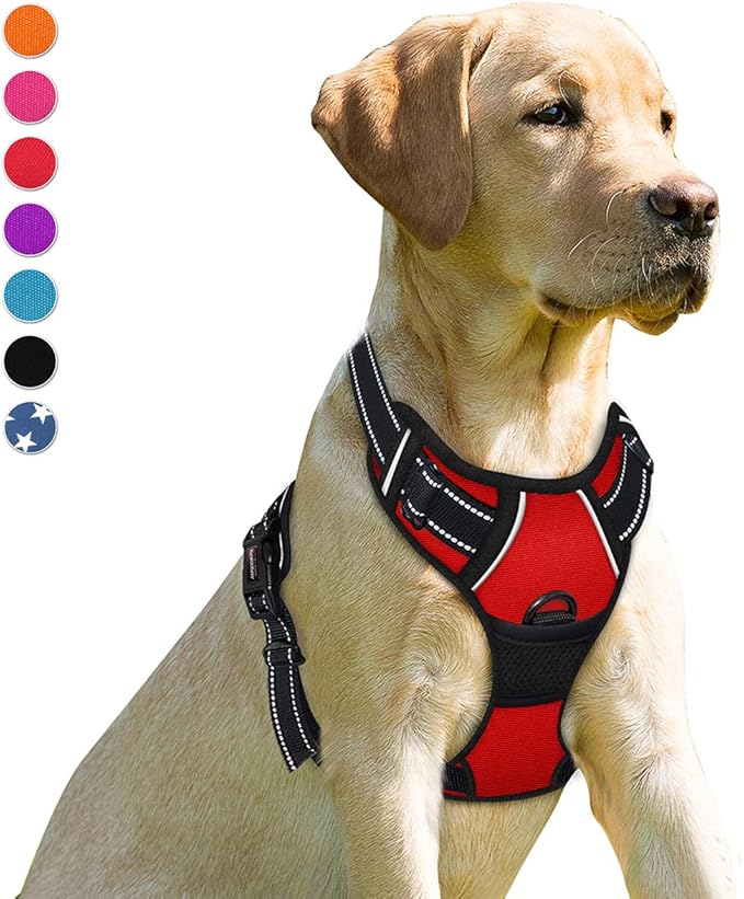 BARKBAY No Pull Dog Harness Front Clip Heavy Duty Reflective Easy Control Handle for Large Dog Walking(Red,L)