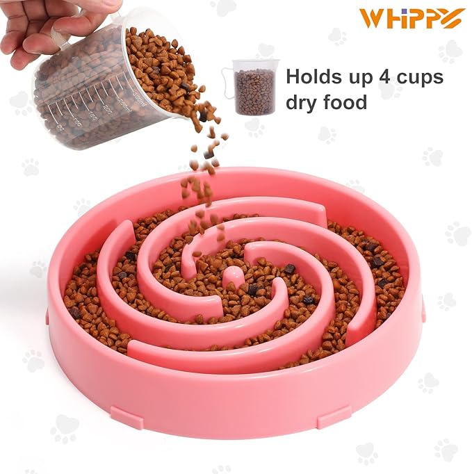 Slow Feeder Maze Puzzle Bowl - Large Dog Non Slip Interactive Food Dishes - Bloat Stop, Choking Prevention - Pink