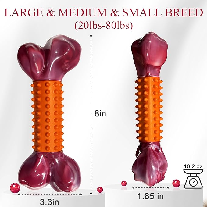 Apasiri 3-Pack Dog Toys for Aggressive Chewers Peanut Butter Flavored: Dog Bones for Large Dogs, 8" Chew Toys Long-Lasting, Tough Nylon & Rubber Dogs Toys