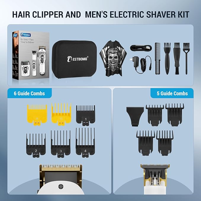 BESTBOMG® Hair Clippers for Men Professional, Beard Trimmer Kits & Sets, Electric Shavers, Hair Clippers & Trimmer Ceramic T-Blade, for Barber, for Gifts
