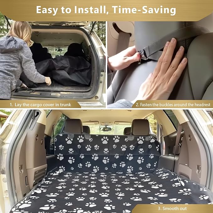 F-color SUV Cargo Liner for Dogs, Upgraded Extra Large Water Resistant Pet Cargo Cover Dog Seat Cover Mat for SUV Sedans Vans with Bumper Flap for Full-Size SUVs Vans, Paw Print