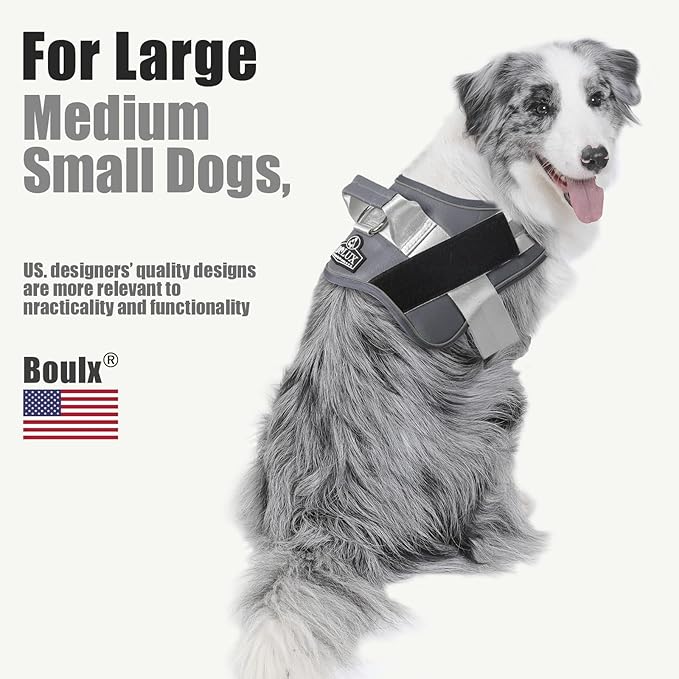 Bolux Dog Harness, No-Pull Reflective Dog Vest, Breathable Adjustable Pet Harness with Handle for Outdoor Walking - No More Pulling, Tugging or Choking