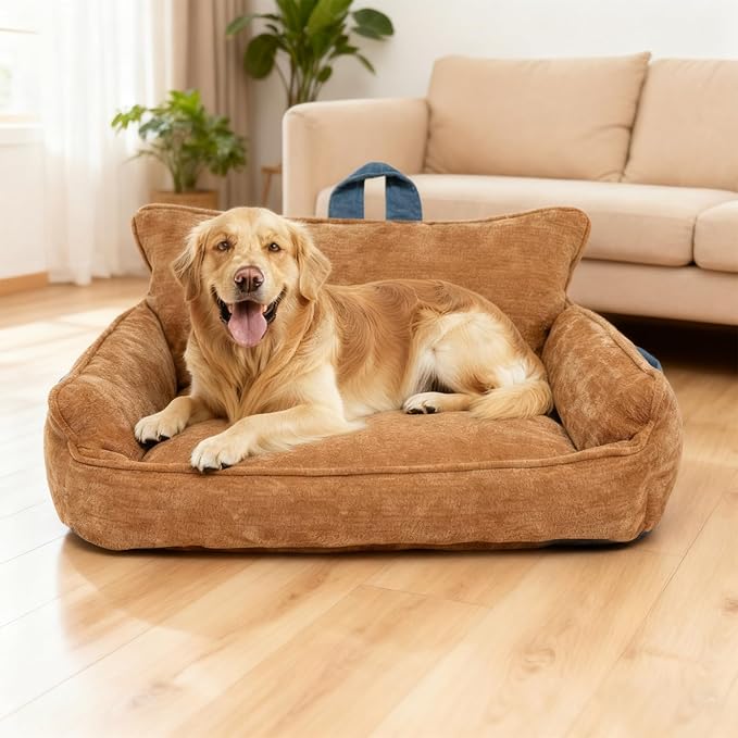Orthopedic Dog Bed with Memory Foam, Washable Plush Pet Bed for Small, Medium & Large Dogs, Cozy Bolster Crate Dog Bed for Joint Support & Comfort.(Orange)
