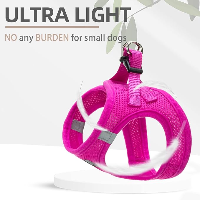PUPTECK Adjustable Dog Harness Collar and Leash Set Step in No Pull Pet Harness for Small Medium Dogs Puppy and Cats Outdoor Walking Running, Soft Mesh Padded Reflective Vest Harnesses, Solid Pink XS