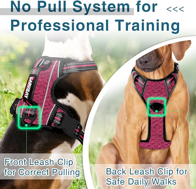 BARKBAY Dog Harness No Pull with ID Tag Pocket - Heavy Duty, Reflective, Easy Control for Large Dogs(Pink/Black,M)