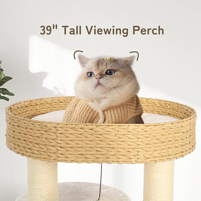 KAMABOKO Modern Cat Tree, 39" Tall Cat Trees for Kittens Climb Play & Rest, Cat-Tree for Indoor Cats w/Natural Sisal Scratching Posts, Hand-Woven Condo & Top Perch
