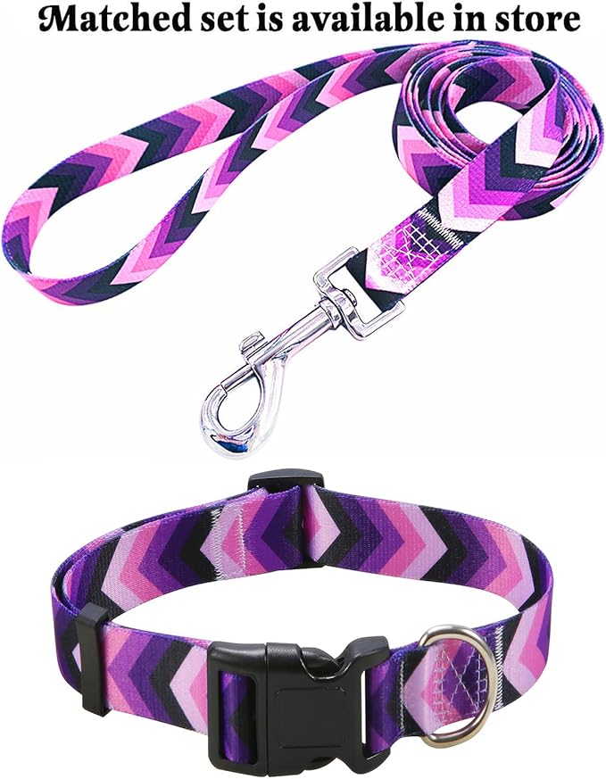 Dog Collar with Bohemia Floral Tribal Geometric Patterns - Soft Ethnic Style Collar Adjustable for Small Medium Large Dogs(Purple Arrow,M)