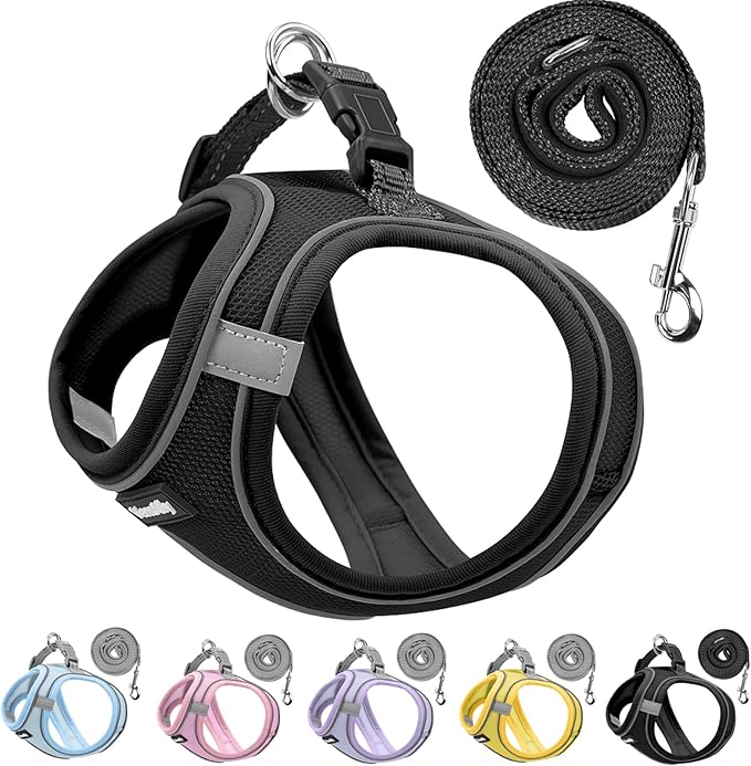 Sparkly Dog Harness Small Sized and Leash Set for Small Dogs Cats,Black S Puppy Harness, Step in Soft Dog Reflective Vest, Breathable Mesh Pet Harness. (Black, S)