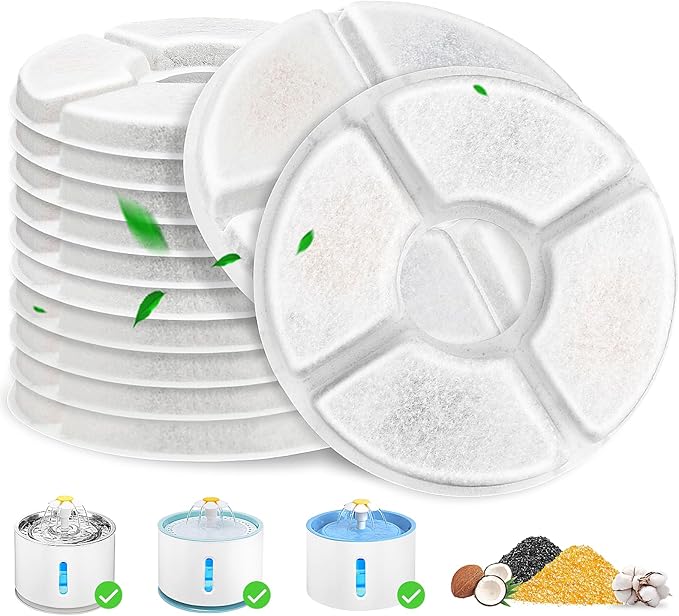 Cat Water Fountain Filter, 12 Pcs Replacement Cat Fountain Filters Dia is 5", 3-Filtration System Round Carbon Cats Filters Compatible with 81oz/2.4L Round Automatic Pet Fountain Water Dispenser