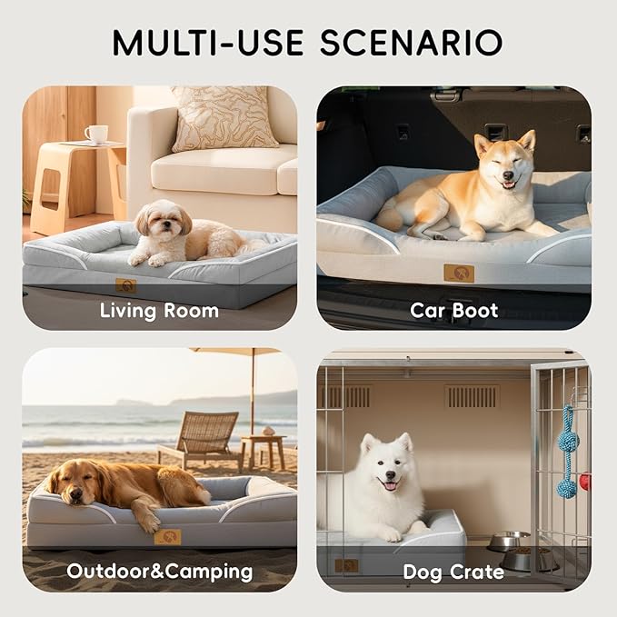 Homemate Dog Bed for Extra Large Dog: 48x35 in Orthopedic Large Dogs Bed XXL Outdoor Pet Cat Bed Sofa Supplies with Toy Dogs Crate Pad Couch with Removable Washable Cover & Non-Slip Botton Light Grey