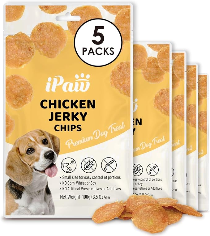 iPaw 5 Stock-Up Combo Chicken Chips Dog Treats for Puppy Training, All Natural Human Grade Dog Treat, Hypoallergenic, Easy to Digest (Chicken Chips), 5 Packs
