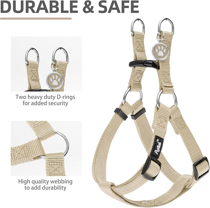 PUPTECK No Pull Dog Harness Soft Adjustable Basic Nylon Step in Puppy Vest Outdoor Walking with ID Tag Cream