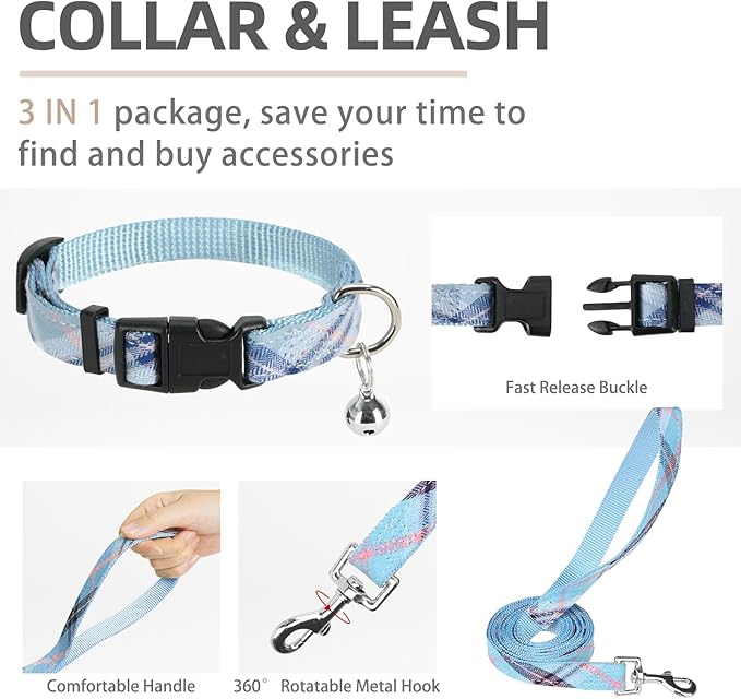 PUPTECK Adjustable Dog Harness Collar and Leash Set Step in No Pull Pet Harness for Small Medium Dogs Puppy and Cats Outdoor Walking Running, Soft Mesh Padded Reflective Vest Harnesses, Blue S