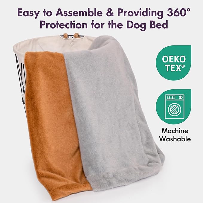 Faux Fur Dog Bed Covers – Ultra Soft Rose Velvet, Removable & Washable, Cozy & Durable,Large Pet Bed Cover Only (No Filling) – Gray, (Fleece Coffee Brown, 36" L x 24" W x 4" Th)