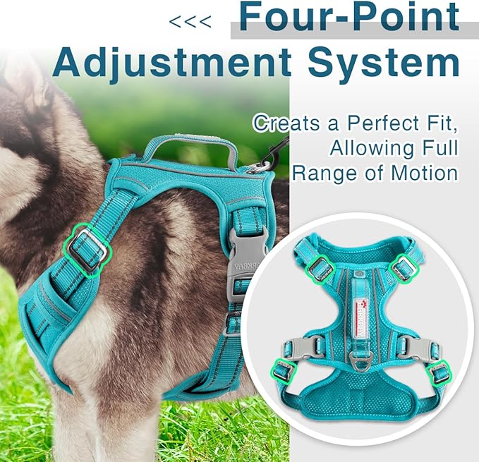 BARKBAY Dog Harness No Pull with ID Tag Pocket - Heavy Duty, Reflective, Easy Control for Large Dogs(Ocean Blue,XL)
