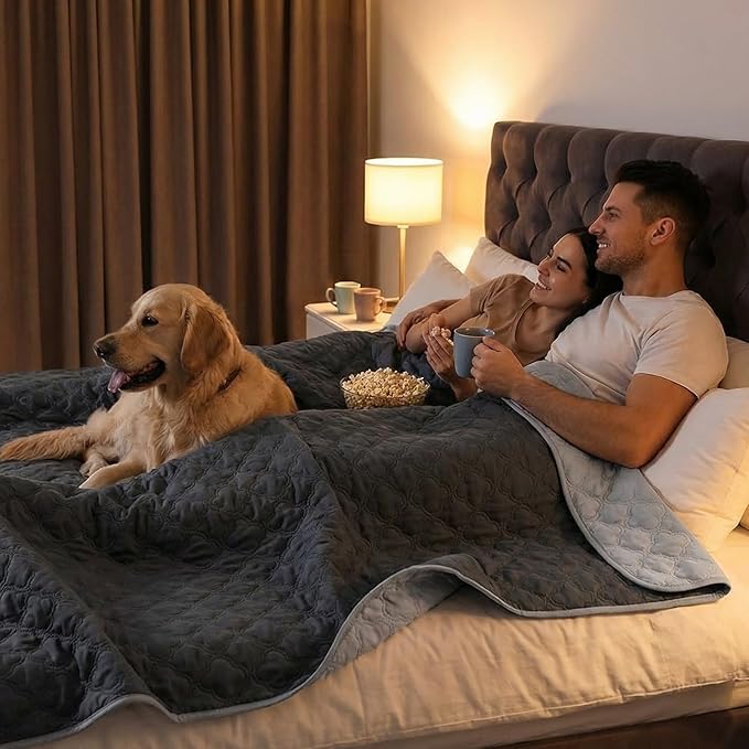 Waterproof Dog Blanket, Couch Cover for Dogs Washable, Reversible Dog Bed Cover, Couch Furniture Protector. (Dark＆Light Grey, 82 X 120 Inch - 1 Pack)