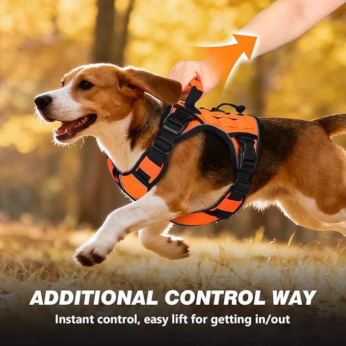 WINGOIN Orange Tactical Dog Harness for Medium Dogs, Heavy Duty No Pull Dog Harness with Handle, Adjustable Reflective Military K9 Pet Vest for Pitbull, Female, Male, Walking, Training, Hunting (M)