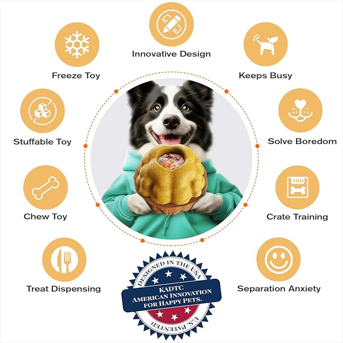 KADTC 3-in-1 Durable Dog FrostLick Toy,U.S. Brand & Design,Long-Lasting,Large Capacity Fillable Treat Ball, Freeze-and-Play Lick Cup & Food Dispenser, Indestructible Chew Toy for Dogs Boredom Buster