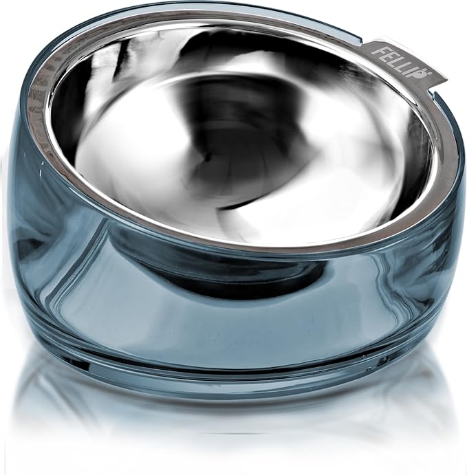 Felli Oblik Raised Dog Food Water Bowls for Small Short-Leg Dogs, Removable Stainless Steel Dish Dishwasher Safe, No Spill Tilted Metal Feeder for French Bulldog, Maine Coon Cats (1.5Cup, Shadow)