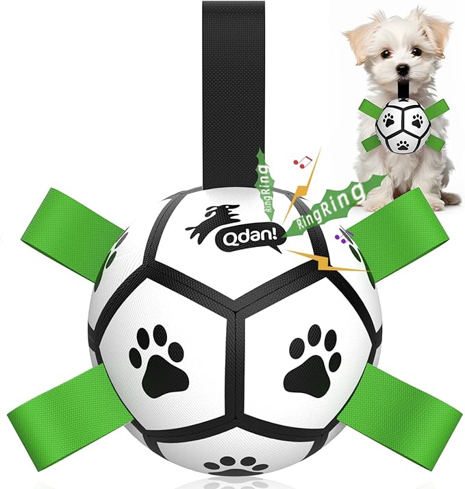 QDAN Dog Toys Balls with Bell Inside, Squeaky Dog Balls for Tug of War, Puppy Birthday Gifts, Dog Water Toys, Ball for Small Dogs(Black Green, 5 inch)