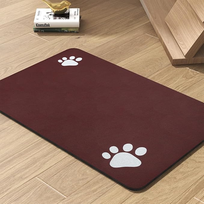 Pet Feeding Mat-Absorbent Dog Mat for Food and Water Bowl-No Stains Quick Dry Water Dispenser Mat-Dog Accessories Pet Supplies-Bowl for Messy Drinkers（RED,17"x34"