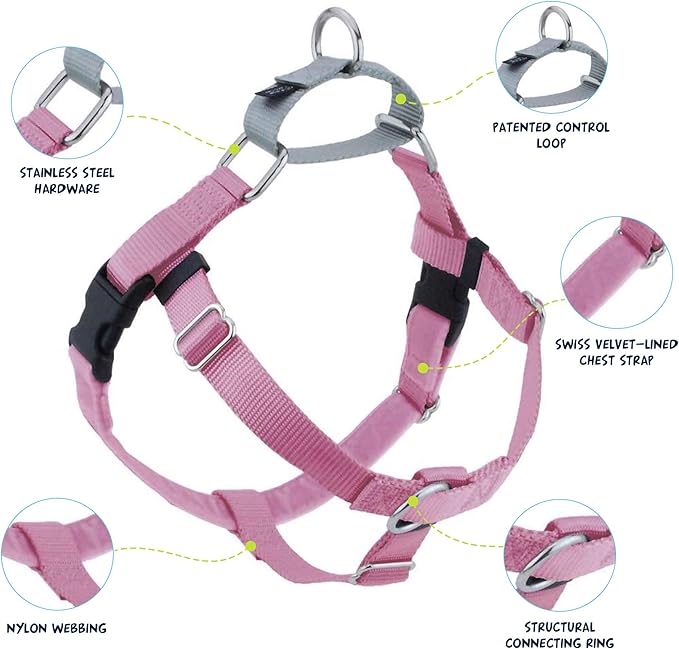 2 Hounds Design Freedom No Pull Dog Harness, Adjustable Harness and Leash Set, Easy Walking & Comfortable Control, Fits Small, Medium & Large Dogs, Solid Colors, Made in USA, 5/8" SM, Rose