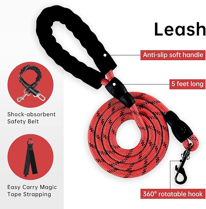 IVY&LANE No Pull Dog Harness with Leash Set, Reflective No Choke Pet Vest,Adjustable Oxford Dog Vest Harness with Easy Control Handle for Large Dogs (Checkered Red,XL)