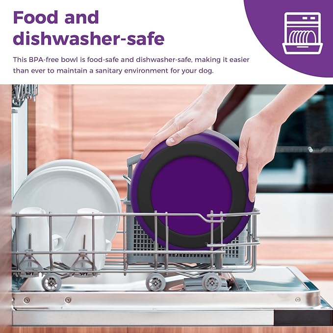 Dog Bowl, Stainless Steel Dog Food and Water Bowl with Non Slip Quiet Bottom, Easy to Clean, Dishwasher Safe, 64oz, Purple