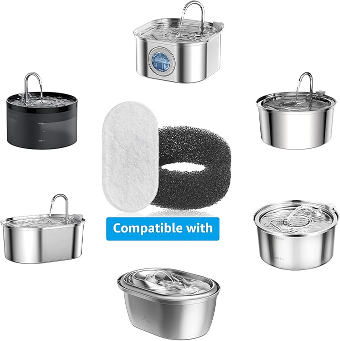 Cat Water Fountain Filters, 24 Pack Cat Fountain Filters, Cat Fountain Replacement Filters for 67oz/2L&108oz/3.2L Stainless Steel Cat Water Fountain, Pet Water Fountain Filters (12 Filters&12 Sponges)