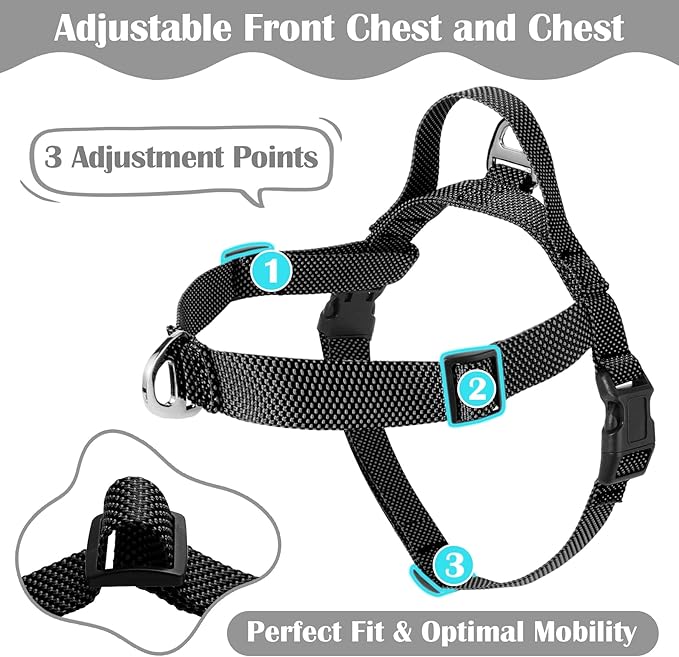 Annchwool No Pull Dog Harness with Front Clip and Easy Control Handle-Belly & Chest Adjustable Dog Harness and Leash Set for Medium Large Dogs-Heavy Duty Vest Harnesses Easy for Walking(Black,XL)