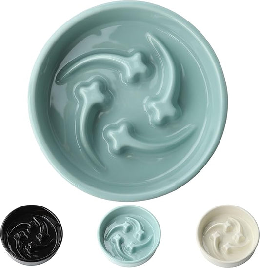 Ceramic Slow Feeder Dog Bowls Small Breed, 0.6 Cups Slow Eating Dog Bowl, Anti-Gulping Puppy Food Bowl Reduce Choking, Puzzle Maze Design Pet Dishes for Fast Eaters, 6.3 inch - Light Green