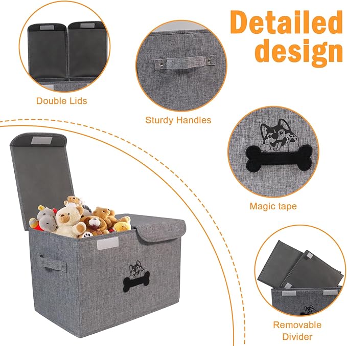Geyecete Large Storage Boxes - Large Linen Fabric Foldable Storage Cubes Bin Box Containers with Lid and Handles Can be Personalized(Snow Gray)