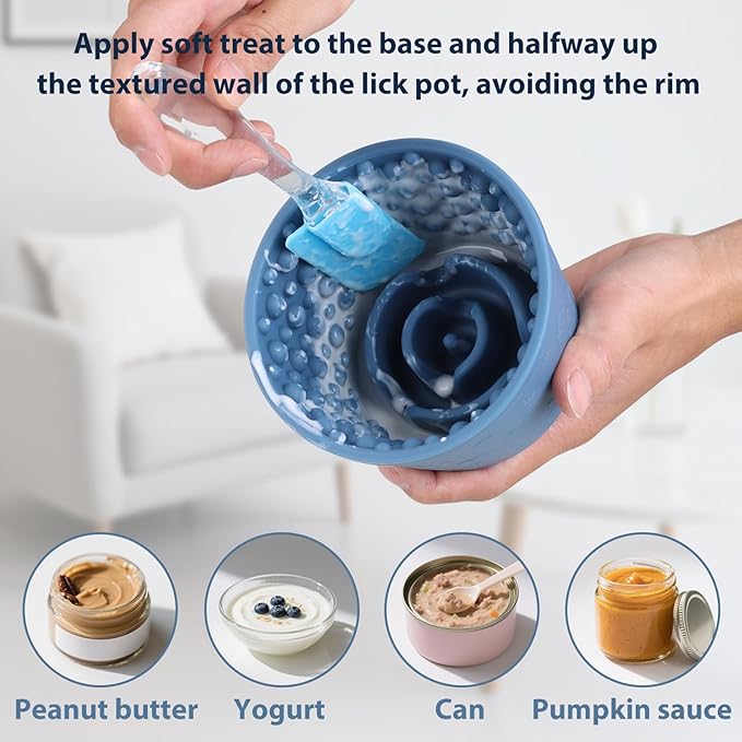 Dog Slow Feeder Lick Bowl - Non-Slip Licking Treat Dispenser for Small Medium Large Dogs, Promotes Anxiety Relief & Prevents Choking, Easy to Clean Feeding Bowl (Dark Blue, S)