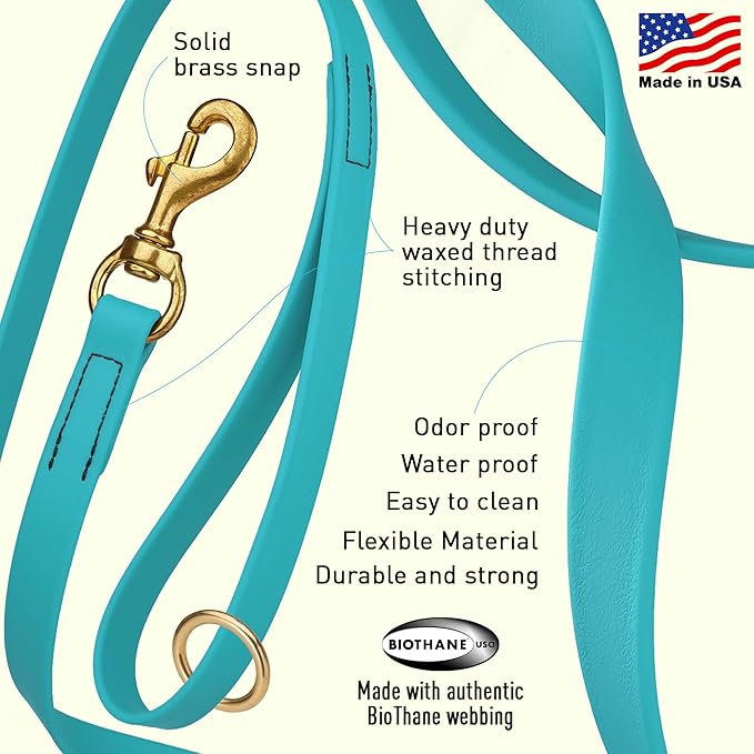 Viper Biothane K9 Working Dog Leash Waterproof Lead for Tracking Training Schutzhund Odor-Proof Long Line with Solid Brass Snap for Puppy Medium and Large Dogs 4ft, Sky Blue