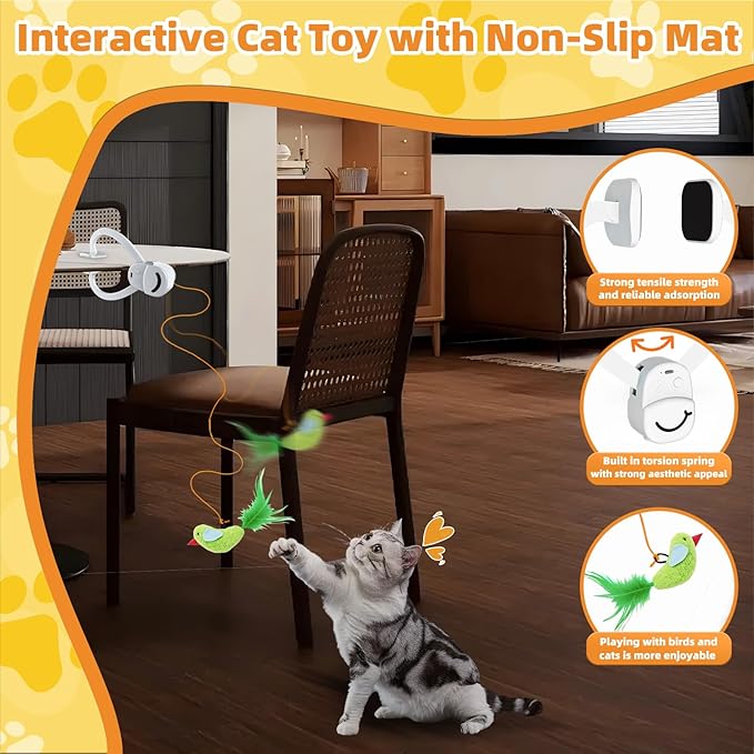 Interactive Cat Toys for Indoor Cats Automatic Electric Flying Bird Feather Mouse Toy - Best Kitten & Adult Cat Enrichment Mouse cat Toy Hanging Electric Kitty Toys for Bored Cats