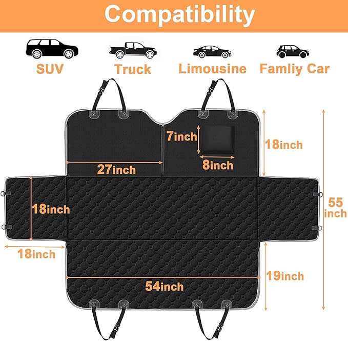Mancro Dog Hammock for Car, 2025 Upgraded 600D Heavy Duty Waterproof & Scratch-Resistant Dog Car Seat Cover, Back Seat Pet Cover for Dogs with Sedan, Trucks and SUVs, Standard, All Black