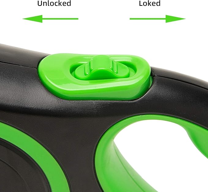 PINA Retractable Dog Leash, 10ft Dog Leash for Small Dogs Up to 33lbs, 360° Tangle-Free Strong Reflective Nylon Tape, with Anti-Slip Handle, One-Handed Brake, Lock - Black Green