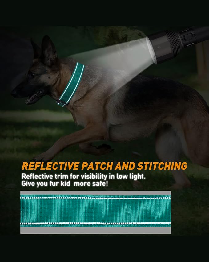 AUBELL Reflective Tactical Dog Collar,Adjustable Military Heavy Duty K9 Collars with Handle and Quick Release Metal Buckle Great for Extra Large Dogs, with Airtag Case and 2 Patches (Teal,XL)