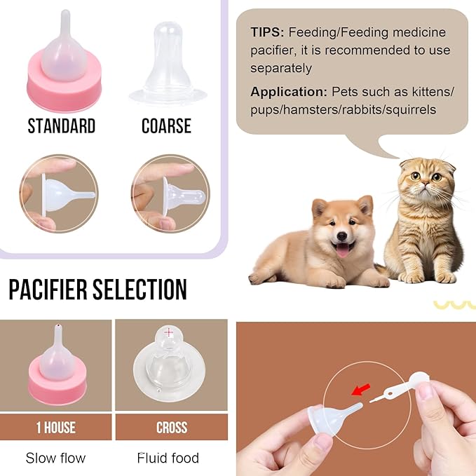 Puppy Kitten Nursing Bottle 5oz - Small Animal Feeding Kit with Nipples | Hand Feeding Supplies for Puppies, Kittens, Rabbits, Ferrets & Newborn Pets