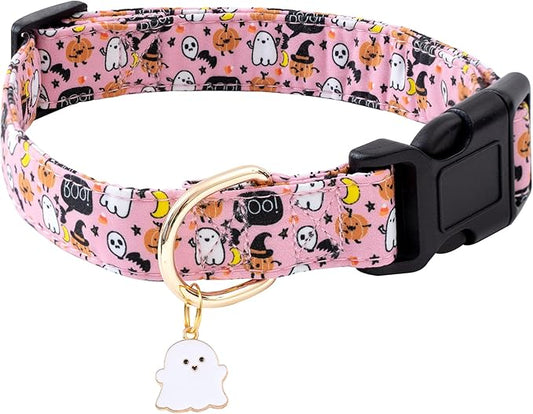 Faygarsle Halloween Fall Dog Collar for Small Medium Large Dogs Fashionable Cute Collar for Male Female Dogs Pink Cotton Dog Collar Spectre Pumpkin Pattern S