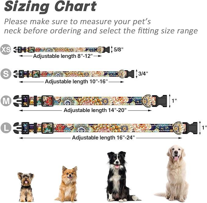 Reflective Dog Collar for Medium Dogs, Cute Boho Adjustable Heavy-Duty Nylon Puppy Collar for Boy and Girl Female, Soft Pet Accessories with Quick Release Buckle, Colorful Mandala