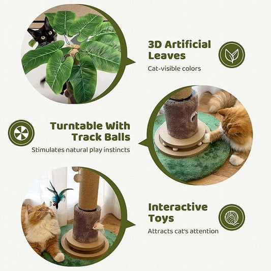 Cat Scratching Post, Famifit 39" Nature Sisal Cat Scratch Post for Indoor Cats, Large Cat Scratcher with Cat Toy Mouse Hole & Interactive Wooden Ball for Kittens Adults Cats