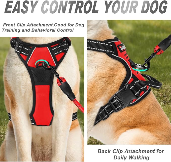 BARKBAY No Pull Dog Harness Front Clip Heavy Duty Reflective Easy Control Handle for Large Dog Walking(Red,S)