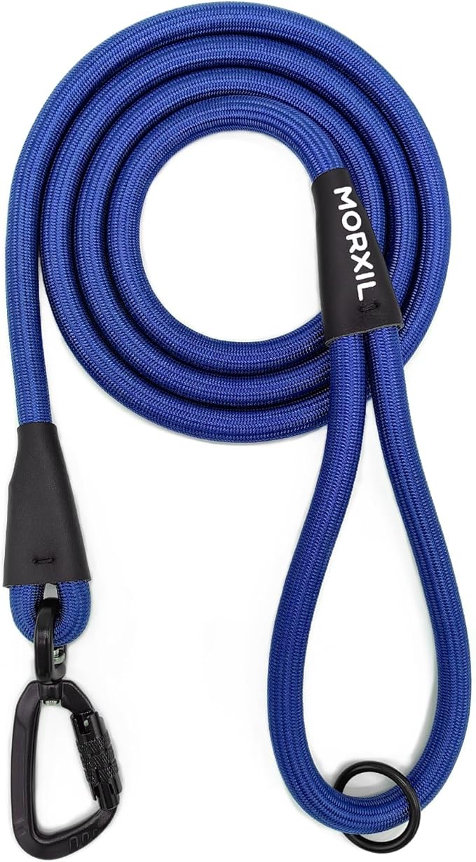 Rope Dog Leash, 6 Foot Heavy Duty Dog Leash with Aviation Aluminum Auto Locking Carabiner, Strong Nylon Pet Lead for Small, Medium, Large Dogs (Blue, 6FT)