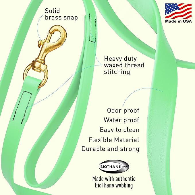Viper Biothane K9 Working Dog Leash Waterproof Lead for Tracking Training Schutzhund Odor-Proof Long Line with Solid Brass Snap for Puppy Medium and Large Dogs, 33ft Sea Foam Green