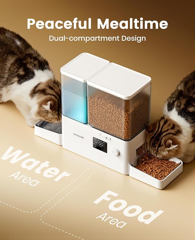 oneisall Automatic Cat Feeder and Water Dispenser, 36Cups/8.5L 2-in-1 Large Capacity 5L Timed Cat Food and 3.5L Gravity Water Dispenser for Pets, Puppies, Kittens