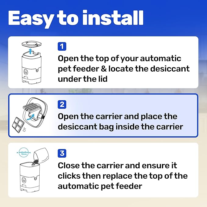 [12 Pack] Desiccant Bag for Petlibro Pet Feeder - Six-Month Supply Keeps Dog Food & Cat Food Dry + Fresh - Removes Moisture & Odors for Automatic Pet Feeders - Made from Silica, Carbon & Deoxidizer